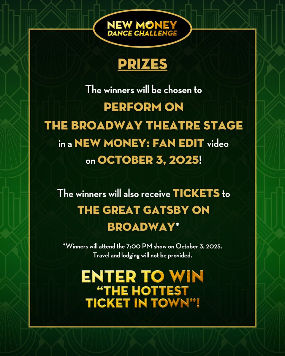 Have you ever dreamed of dancing on a Broadway stage? ✨ Here's your chance Old Sports! 

Be sure to click the submission link in our bio and use the hashtags #bwaygatsby and #NewMoneyDanceChallenge !

We can't wait to see your submissions, Old Sports! 💚