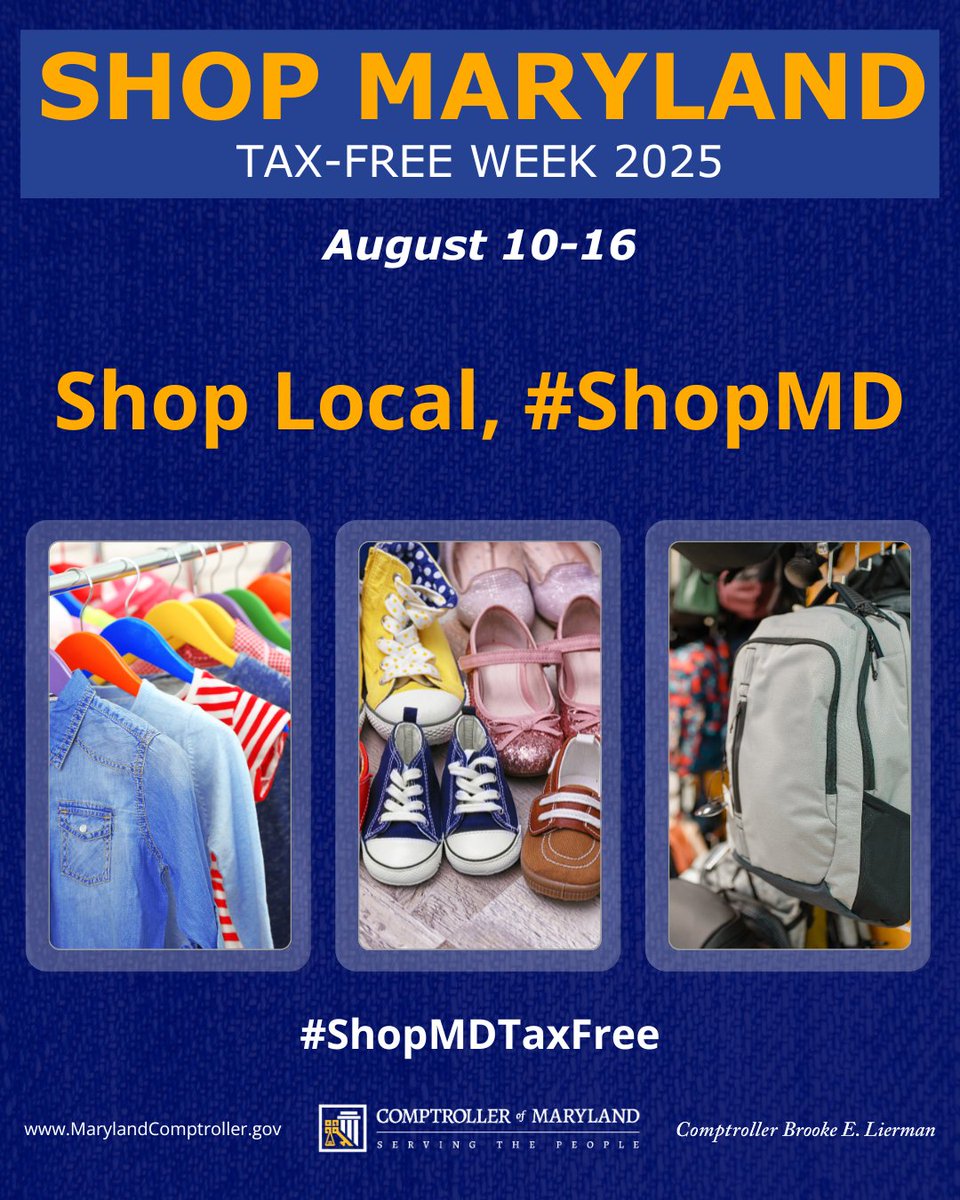 MdPublicSchools's tweet image. #ShopMDTaxFree Week is here from August 10 to 17! No sales tax on clothing and footwear prices $100 or less, and the first $40 of a backpack.

Learn more: bit.ly/46sJIZy