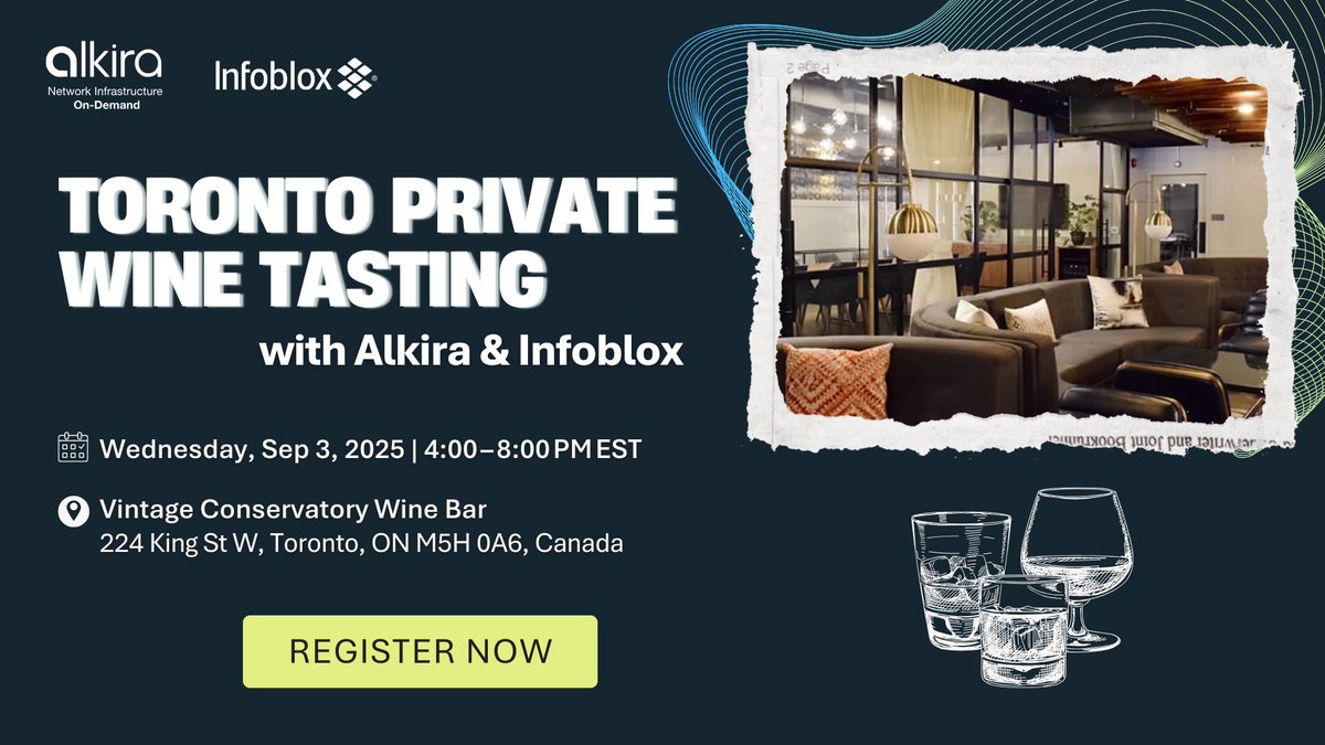 alkiranet's tweet image. Headed to AWS Summit Toronto? 🍷
Skip the sales talk and join us for a private wine tasting with cloud leaders!
Let’s talk real network modernization, pro tips, and premium prizes.
Sept 3 | Limited spots: register in comment!
#NetworkPlatform #NetworkingSimplified