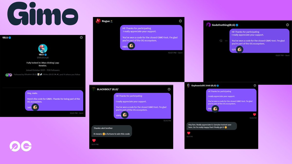 Rei.Web3🦋 | cryptomolot (Ø,G) (@rei_web3) on Twitter photo I’ve sent out 5 <a href="/Gimo_Fi/">Gimo Finance (Ø,G)</a> access codes.
Thanks to all participants! Once again, I’m glad you’re all part of the 0G ecosystem💜 I’ve sent out 5 <a href="/Gimo_Fi/">Gimo Finance (Ø,G)</a> access codes.
Thanks to all participants! Once again, I’m glad you’re all part of the 0G ecosystem💜