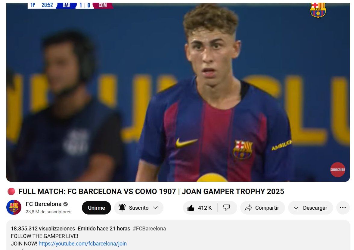 CuentaMister's tweet photo. Casi 19 MILLONES vieron el Barça 5-0 Como, amistoso de pretemporada, superando los 3 millones de espectadores únicos en muchos momentos. El Barça fue el primer club deportivo del mundo en alcanzar los 20 Millones de suscriptores en Youtube, y con estas retransmisiones de pretemporada ha crecido casi en 1 millón de suscriptores.

El club más importante del mundo: FÚTBOL CLUB BARCELONA (y sin ayudas del Estado)