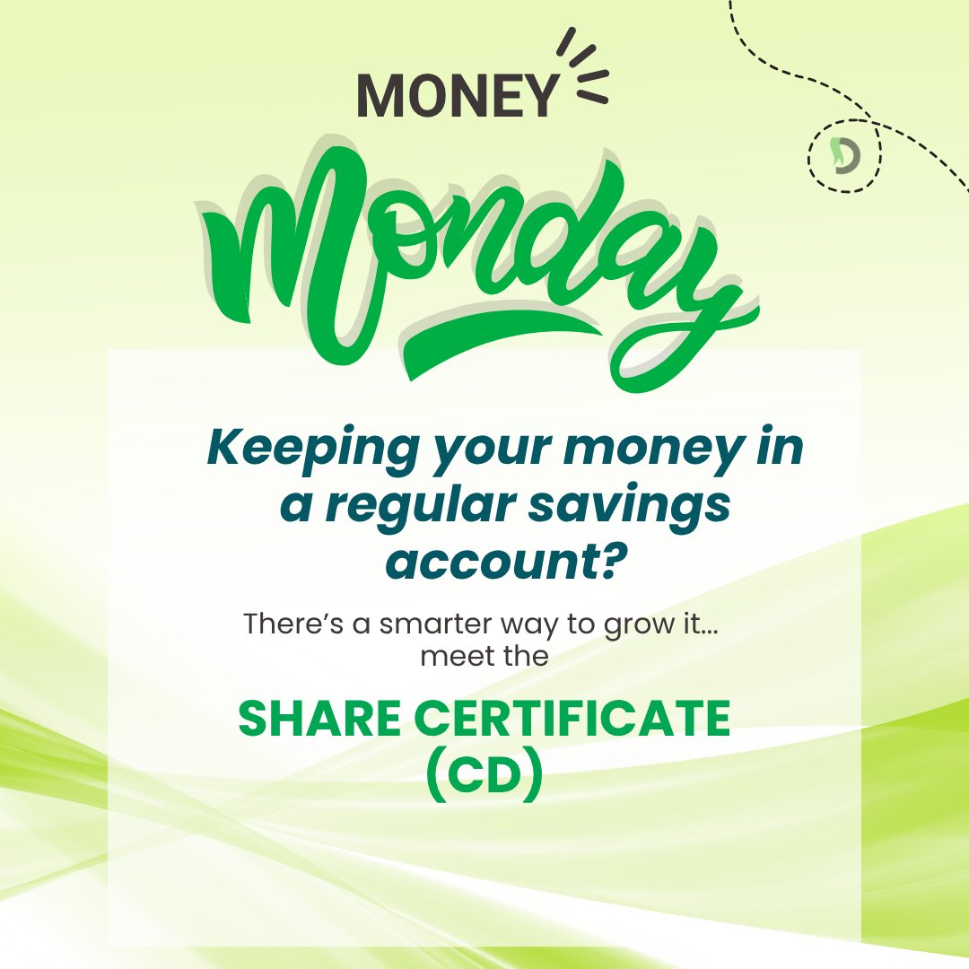DemocracyFCU's tweet photo. #MoneyMonday: Lock It In! 
A Share Certificate (CD) can help you:
- Earn higher dividends than savings
- Choose terms that fit your goals
- Enjoy guaranteed, insured returns
→ Ready to put your money to work? Tag a friend or tap to save this post
#MoneyMonday #DemocracyFCU https://t.co/8zJlHnpZVB