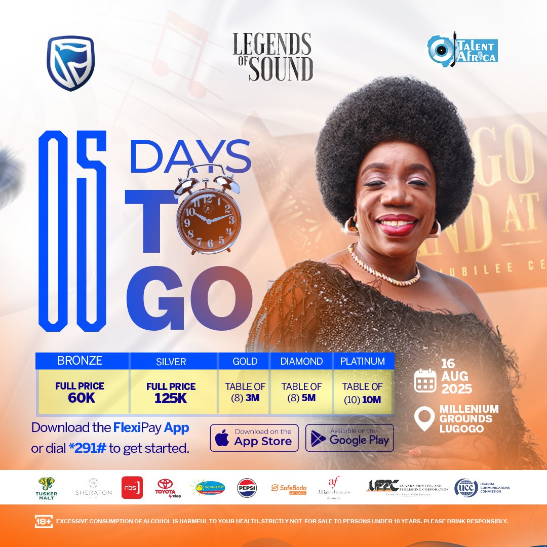 TheAfrigo's tweet photo. HAVE YOU BOUGHT YOUR TICKET
5 Days to the greatest experience of a life time,afrigo@50years concert at millenium grounds lugogo, in 16th August 2025.
Call 0753118889 for table. reservations.
#afrigo@50years
#ssemadongo@50 https://t.co/m2PULMdamh