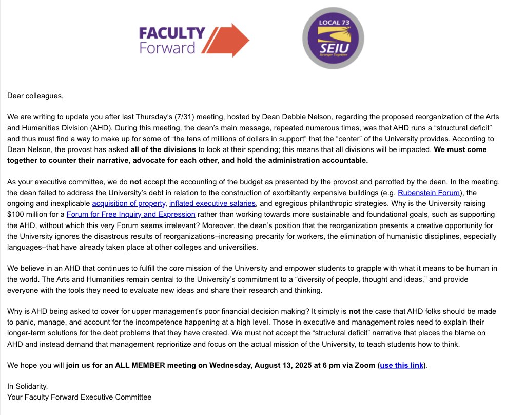 Our response to the proposed cuts to the Arts and Humanities Division: