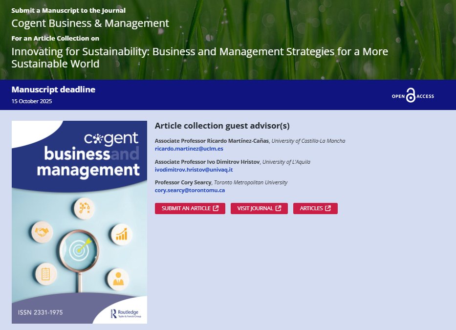 CogentBusiness's tweet photo. 📢 Submissions are open for "Innovating for Sustainability: Business and Management Strategies for a More Sustainable World"

✅Manuscript Deadline: 15 October 2025 https://t.co/h5cHvarO9R