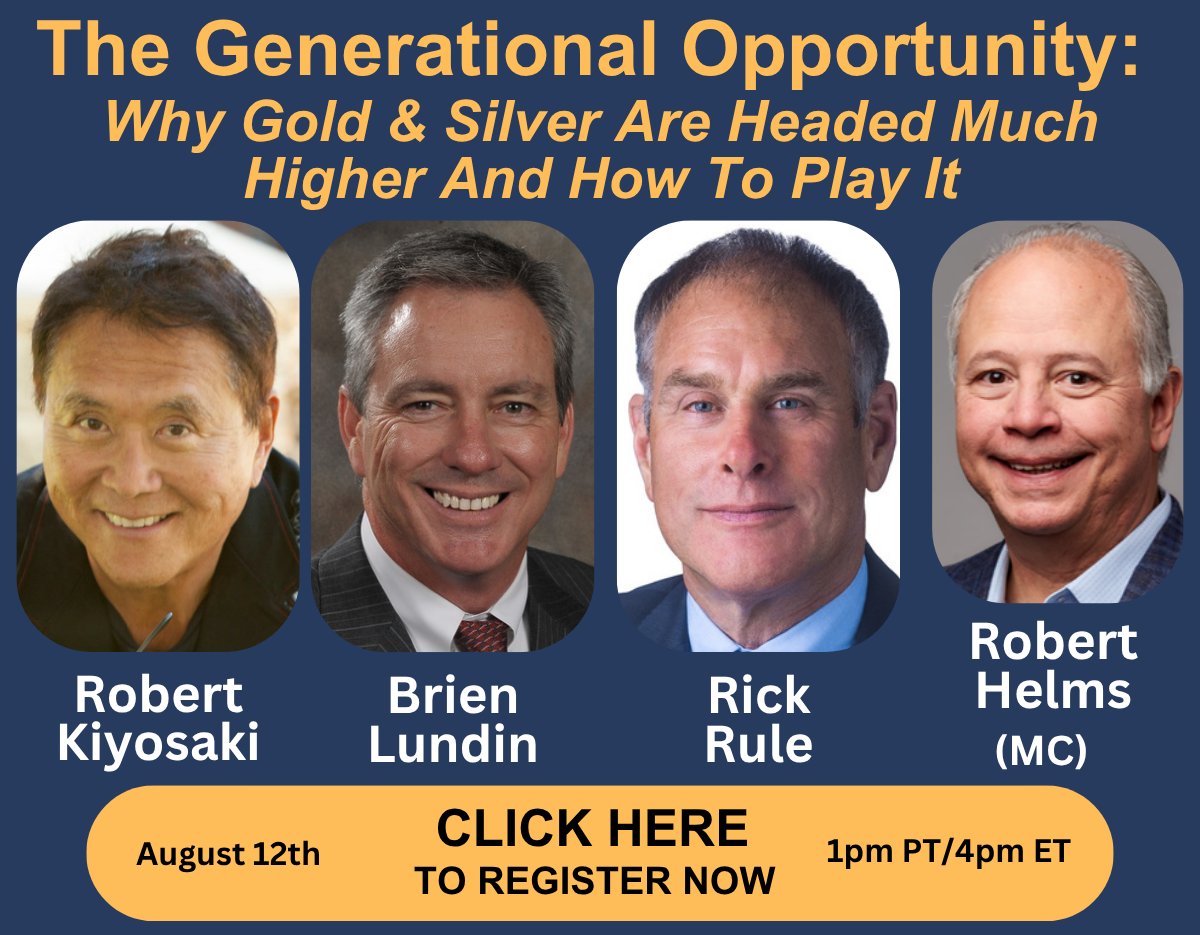 Gold &amp; Silver Are Ready to Run:
Join Robert Kiyosaki, Brien Lundin and Rick Rule, hosted by Robert Helms, for a powerful live webinar on why precious metals may be headed much higher and how to position yourself to profit...

Free registration: us02web.zoom.us/webinar/regist…