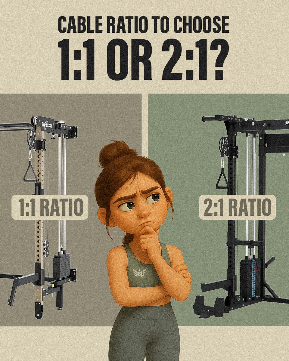 MajorLutie's tweet image. We heard many people have been confusing about the 1:1 and 2:1 cable ratio system of power racks. What's the differences between cable ratio 1:1 &amp;amp; 2:1? Let's find it out with Major Fitness! #MajorFitness #cableratio #smithmachine #powerrack