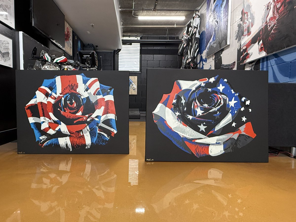 BillyMorrison's tweet image. New Work. “STARS, STRIPES AND PETALS” - 40” x 30” Acrylic and spray on canvas. A companion piece for “English Rose” perhaps? Available now. Email info@billymorrisonart.com or direct message for more details.