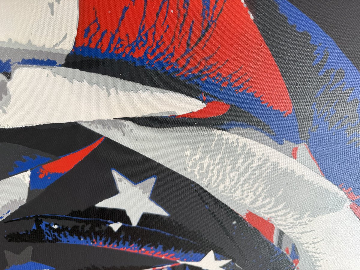 BillyMorrison's tweet image. New Work. “STARS, STRIPES AND PETALS” - 40” x 30” Acrylic and spray on canvas. A companion piece for “English Rose” perhaps? Available now. Email info@billymorrisonart.com or direct message for more details.