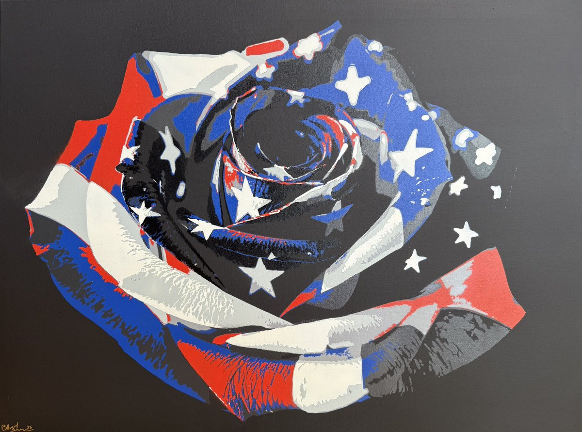 BillyMorrison's tweet image. New Work. “STARS, STRIPES AND PETALS” - 40” x 30” Acrylic and spray on canvas. A companion piece for “English Rose” perhaps? Available now. Email info@billymorrisonart.com or direct message for more details.
