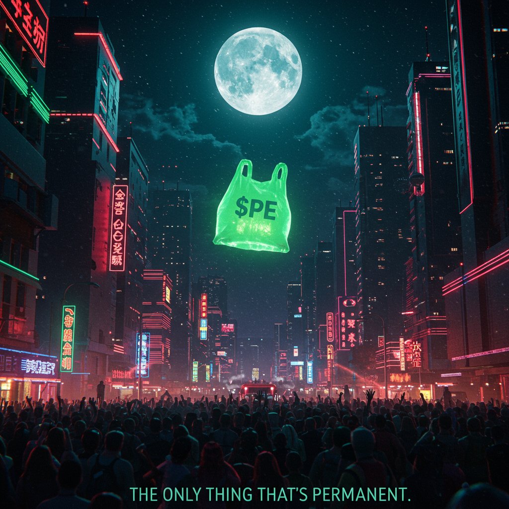 Polyethylene_PE's tweet photo. Forget your paper idols. They all turn to ash.

The future is synthetic. The future is permanent. The future is a giant green bag flying to the moon.

Welcome to $PE. 🚀 #POLYETHYLENE

#PaperBurns #PlasticSoars #PE #Solana #meme https://t.co/d1tamXCPUY