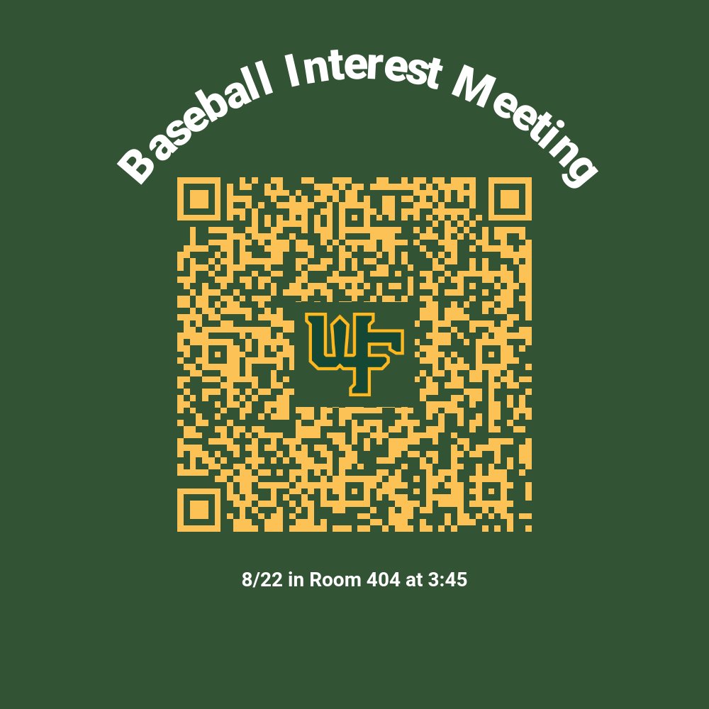 Baseball Interest Meeting will be on 8/22/2025 in Room 404 at 3:45.  Please can the QR and complete the form or follow the link docs.google.com/forms/d/1myWPA…