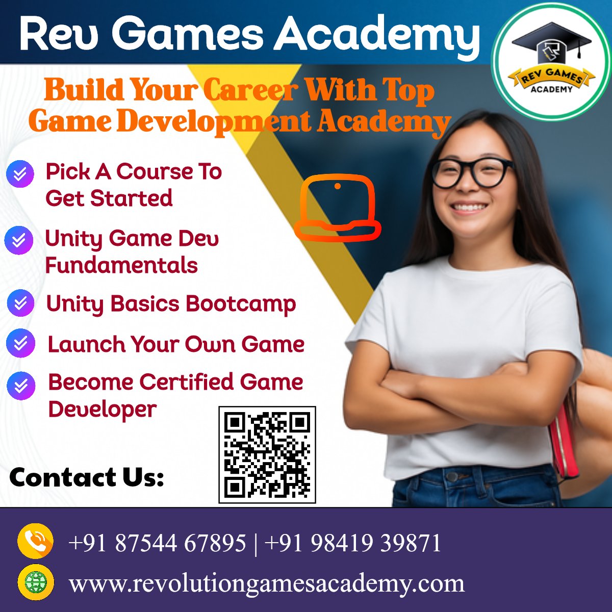 RevGamesAcademy's tweet photo. 🎮 Turn Your Gaming Passion into a Career with Rev Games Academy! 
Are you a student, fresher, or aspiring creator dreaming of building your own games? At Rev Games Academy, we transform your creativity into professional skills.
📞 Call us today - 87544 67895 | 98419 39871 https://t.co/AfqtkJIa3u