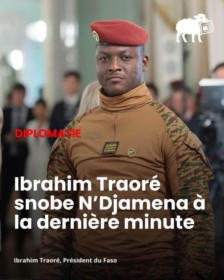 #Tchad 🇹🇩 | 65 ans d’indépendance : attendu à Ndjamena, le capitaine Ibrahim Traoré annule son déplacement à la dernière minute, tout comme les autres chefs d’États de l’AES, preuve que le « souverainisme » de façade des Doungourous de Mahamat Kaka n’impressionne même pas ses