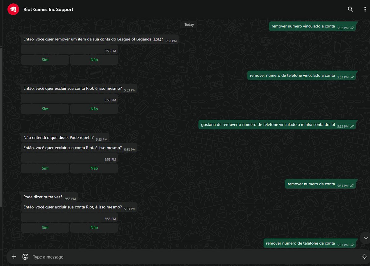 to tentando remover o meu numero vinculado mas a riot quer que eu exclua minha conta a todo custo...