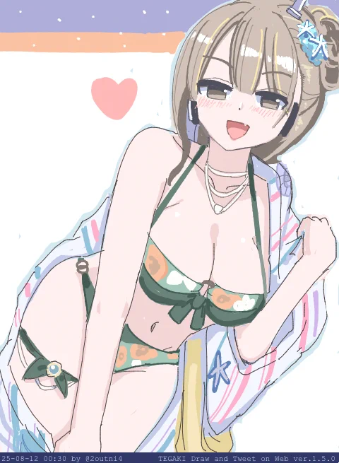 浴衣の下に水着を着て来て マスターをぶち驚かせましょう 竹原せとら #駅メモファンアート #tegaki_dt