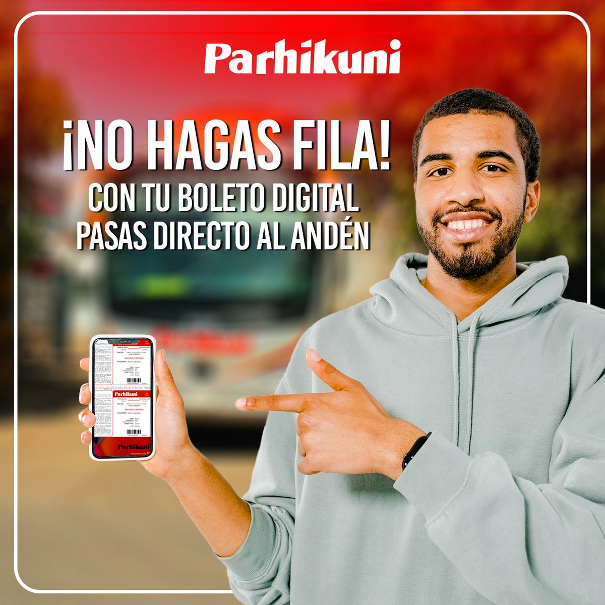 ¡No hagas fila!

Con tu boleto digital #Parhíkuni pasas directo al anden.🎟️ Recuerda estar 15 minutos antes de tu hora de salida y presentar tu identificación oficial.