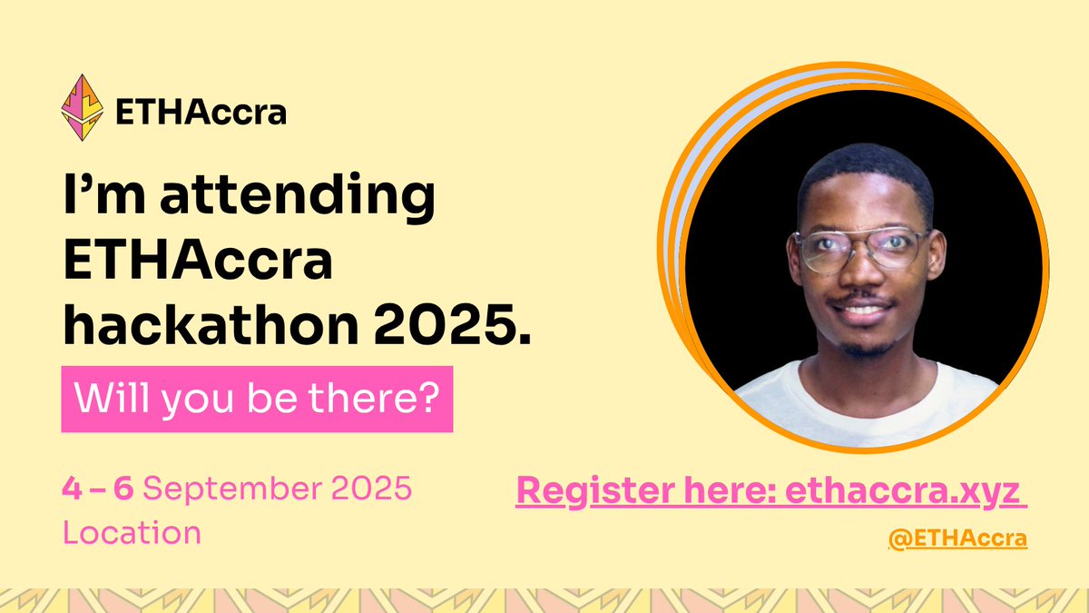 0xEliBigman's tweet image. Accra is calling. Ethereum is scaling. 
I’m building at #ETHAccra2025 , are you?  

📅 4 – 6 Sept 2025 

🔗taikai.network/ethaccra/hacka…

#EthAccra #AccraTech #Web3 #Crypto #Hackathon