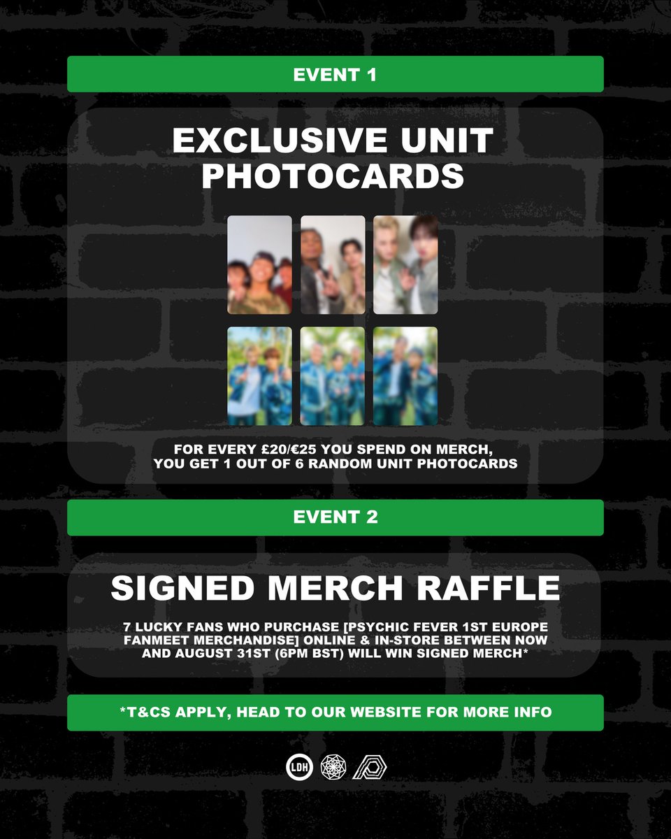 sokollab_uk's tweet photo. 📢 PSYCHIC FEVER EUROPE FANMEET MERCHANDISE 

Attention ForEVER! 💚

@psyfe_official Europe Fanmeet Merchandise is now available for purchase at our London Store and UK/EU online stores! We also now offer international shipping from our UK website to Japan ✈️🇯🇵

And there's more 🔥 For a limited time only, we've prepared these special events for you 👀💚

🎁 EXCLUSIVE UNIT PHOTOCARD 🎁

For every £20/€25 spent on merch, you’ll receive 1 of 6 unit photocards (while stocks last)

✍️SIGNED MERCH RAFFLE ✍️

Purchase PSYCHIC FEVER merch online or in-store for your chance to win merch SIGNED by PSYCHIC FEVER! We’ll be picking 7 winners so don’t miss out! (*T&Cs apply)

Head to our website or physical store to grab your merch now! ✨

🇪🇺 EU customers: https://t.co/MdH3lWJVMb
🇬🇧 UK & Japan customers: https://t.co/Qt9CPAVItL

📍 SOKOLLAB London, 14 Rathbone Place, W1T 1HT

#SOKOLLAB #PSYCHICFEVER #PSYFE #PSYFEinLondon #PSYFEinBerlin #PSYFEinEurope #ForEVER #PSYFE_FIRST_EUROPE_FANMEET
