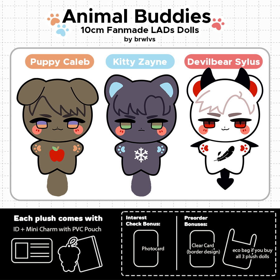 [✨RTs appreciated!]  
Interest check for animal plush of the LADs boys✨

At the moment I only have Caleb, Sylus and Zayne but will make the others if theres demand for them
Sample plush in replies!

Form Period: 08/11-08/13 
forms.gle/38nPDMaLaRVJGV…

#LoveandDeepspace