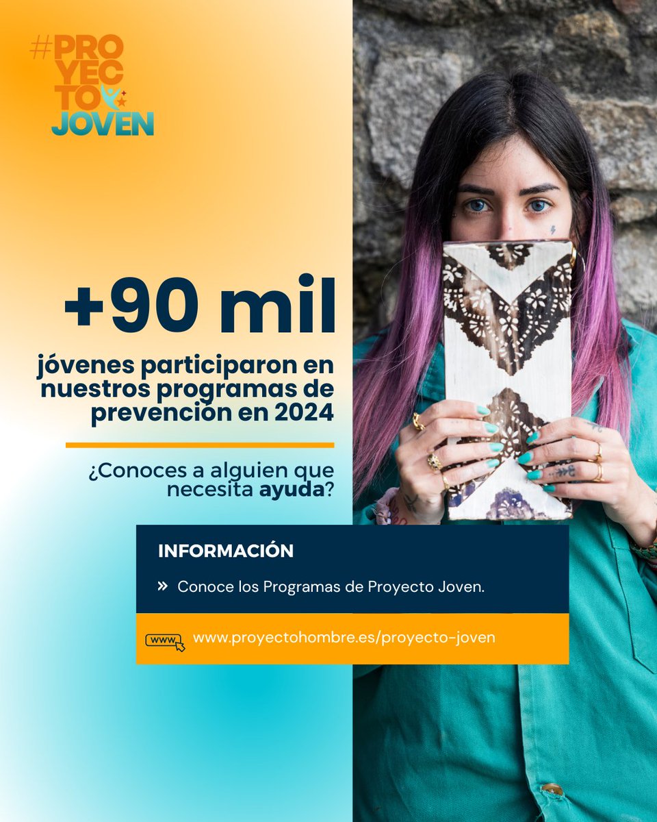 📊 En 2024, más de 90 mil jóvenes participaron en nuestros programas de prevención.
🧩Intervención cercana, programas que incluyen a las familias, trabajan desde la infancia y ofrecen herramientas para afrontar situaciones de riesgo desde la prevención
🔗 proyectohombre.es/proyecto-joven