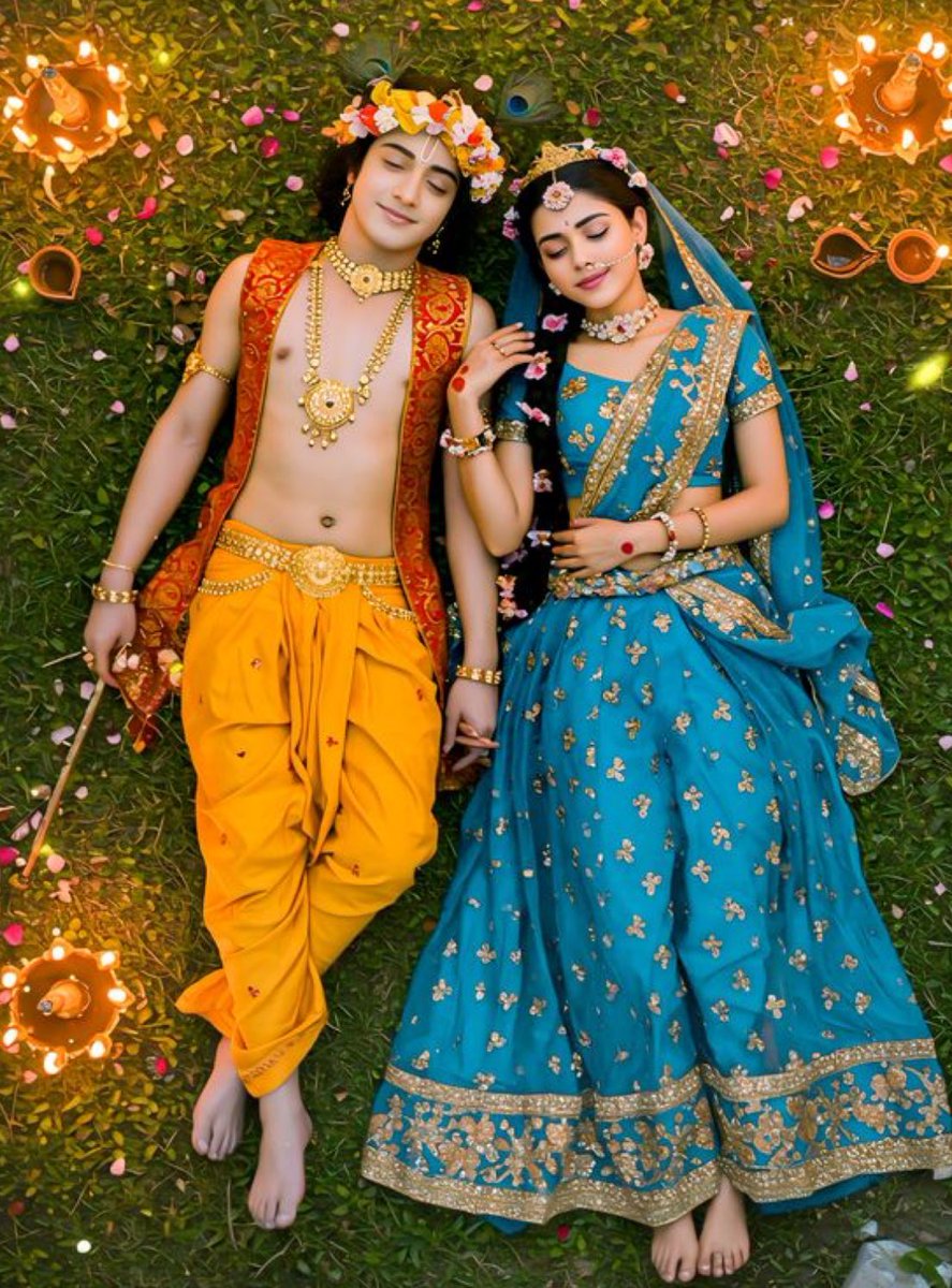 कृष्ण की बांसुरी और राधा की मुस्कान —
युगों से दिलों को मोह लेने वाली कहानी। 
शुभ रात्रि 😴