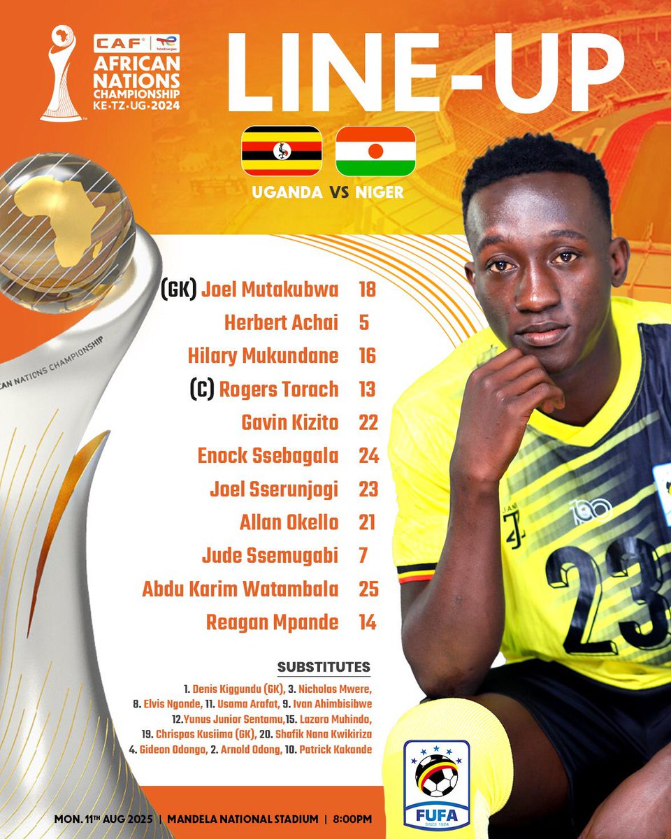 MGDMEDIA1's tweet photo. Line up: Uganda Cranes 🇺🇬  vs  Niger 🇳🇪 https://t.co/Hiznv9u11J