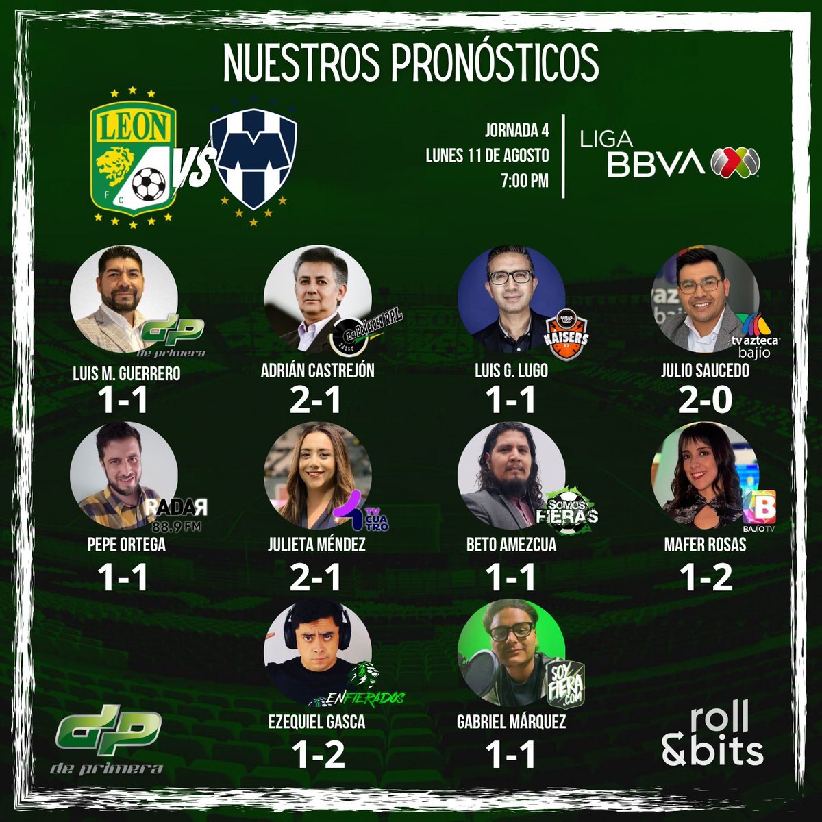 deprimeramx's tweet photo. ¡HOY JUEGA LA FIERA!

Y estos son nuestros #PronósticosDePrimera para el León-Monterrey.

¿Cuál es el tuyo?

#LEOvsMTY https://t.co/OwqKadWcu4