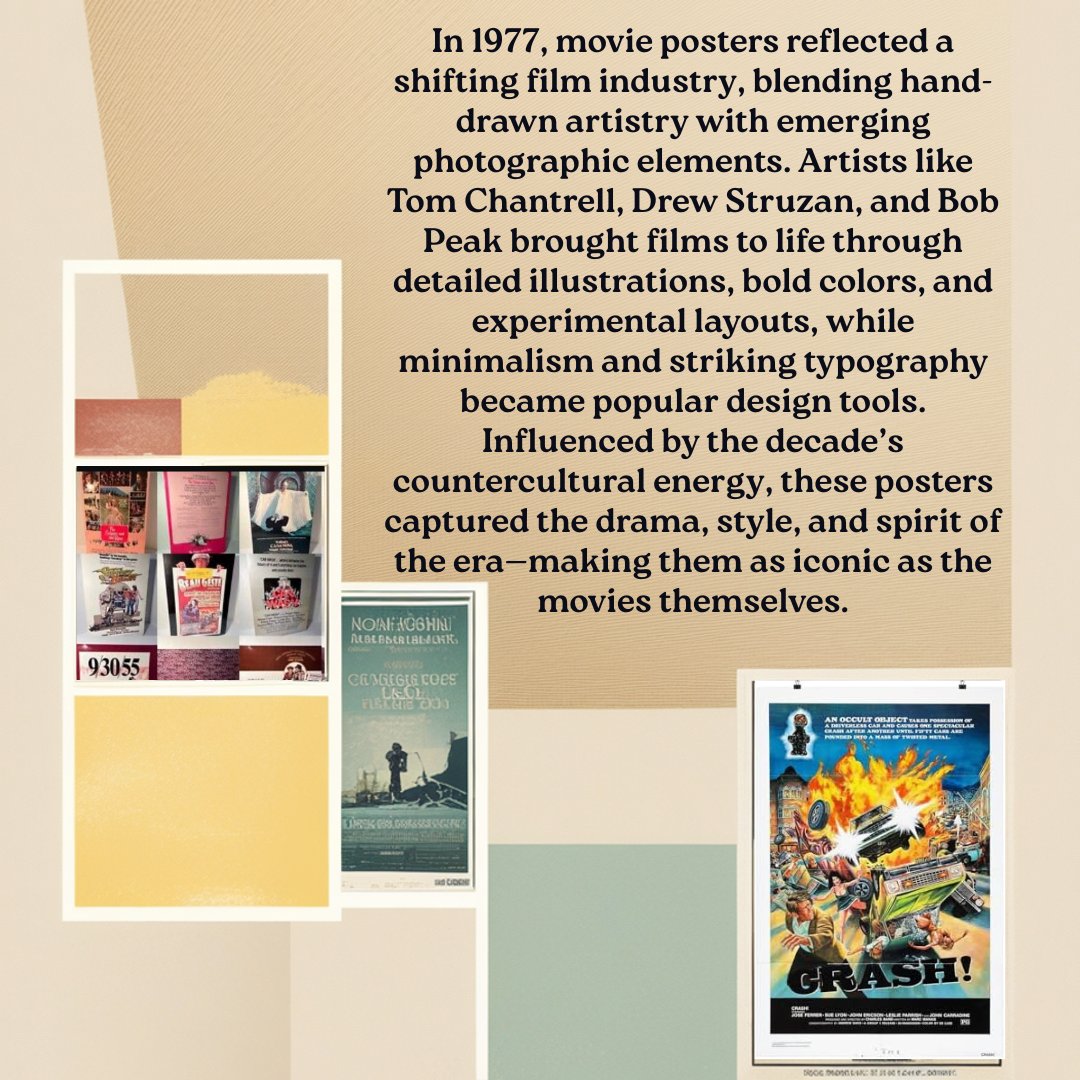 the77experience's tweet image. 🎨 In 1977, movie posters blended hand-painted art with emerging photography.

Artists like Tom Chantrell, Drew Struzan &amp;amp; Bob Peak captured the drama &amp;amp; style of the era with bold colors &amp;amp; experimental layouts.

Which poster is your favorite?

#1977History #FilmArt #RetroCinema
