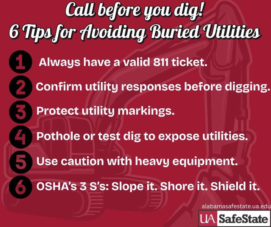 🚧 It’s 8/11 — a reminder to call 811 before you dig! 🚧
A quick call can prevent big problems!

#811Day #CallBeforeYouDig #ExcavationSafety #UASafeState