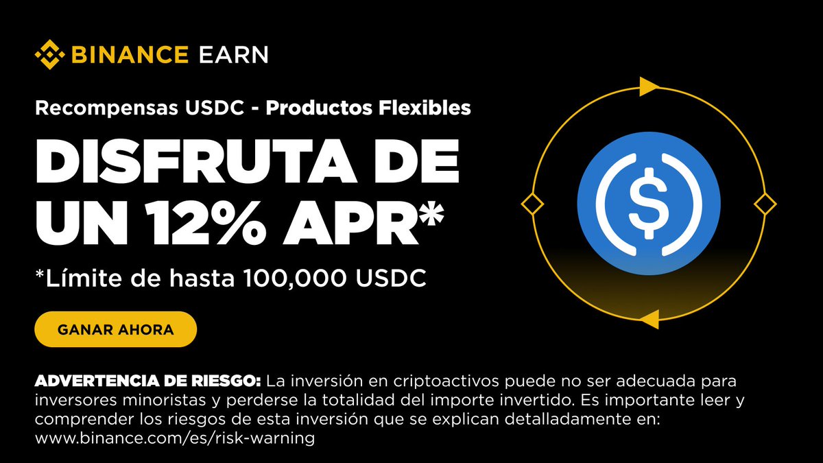 El Programa de Recompensas de #USDC en Productos Flexibles ya está disponible, lo que te da la oportunidad de ganar más con tus USDC.

¡Gana hasta un 12 % de TAE en tus primeros 100.000 USDC suscribiéndote a los Productos Flexibles de USDC!

No te lo pierdas