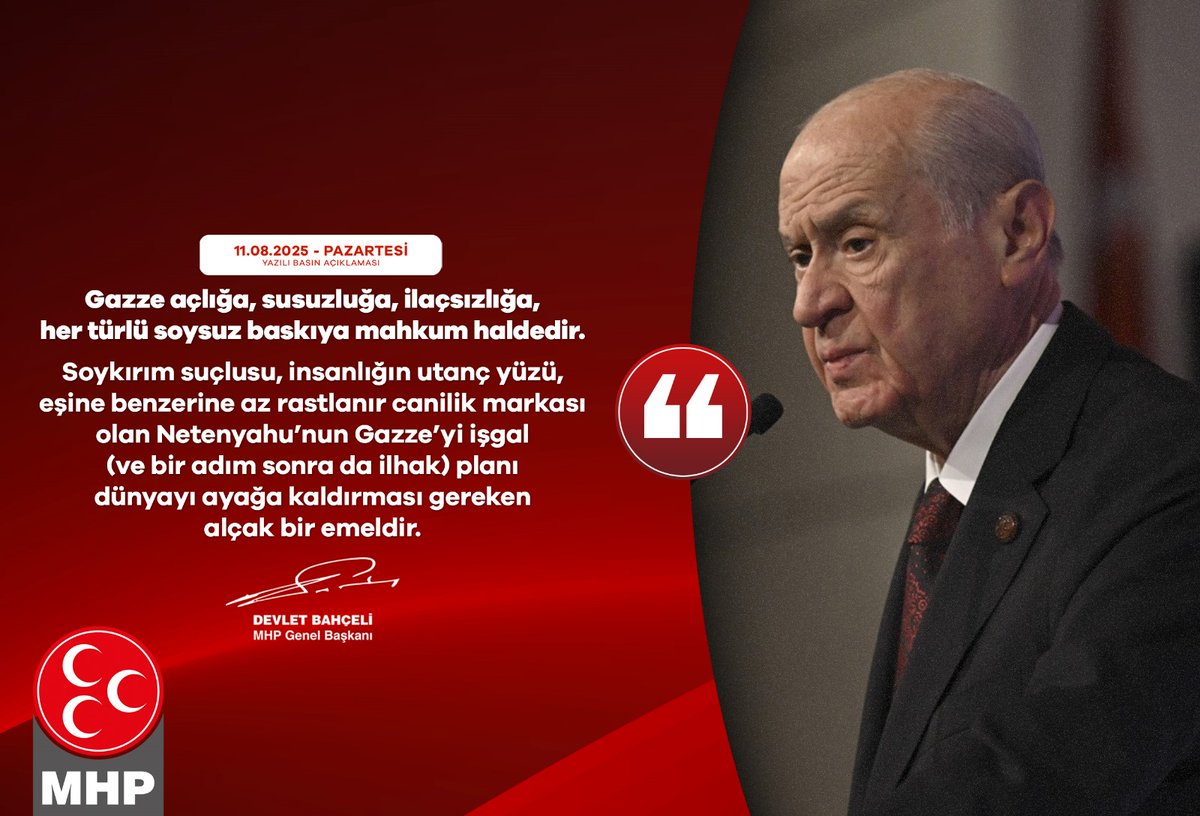 Gazze açlığa, susuzluğa, ilaçsızlığa, her türlü soysuz baskıya mahkum haldedir.
Soykırım suçlusu, insanlığın utanç yüzü, eşine benzerine az rastlanır canilik markası olan Netenyahu’nun Gazze’yi işgal (ve bir adım sonra da ilhak) planı dünyayı ayağa kaldırması gereken alçak bir