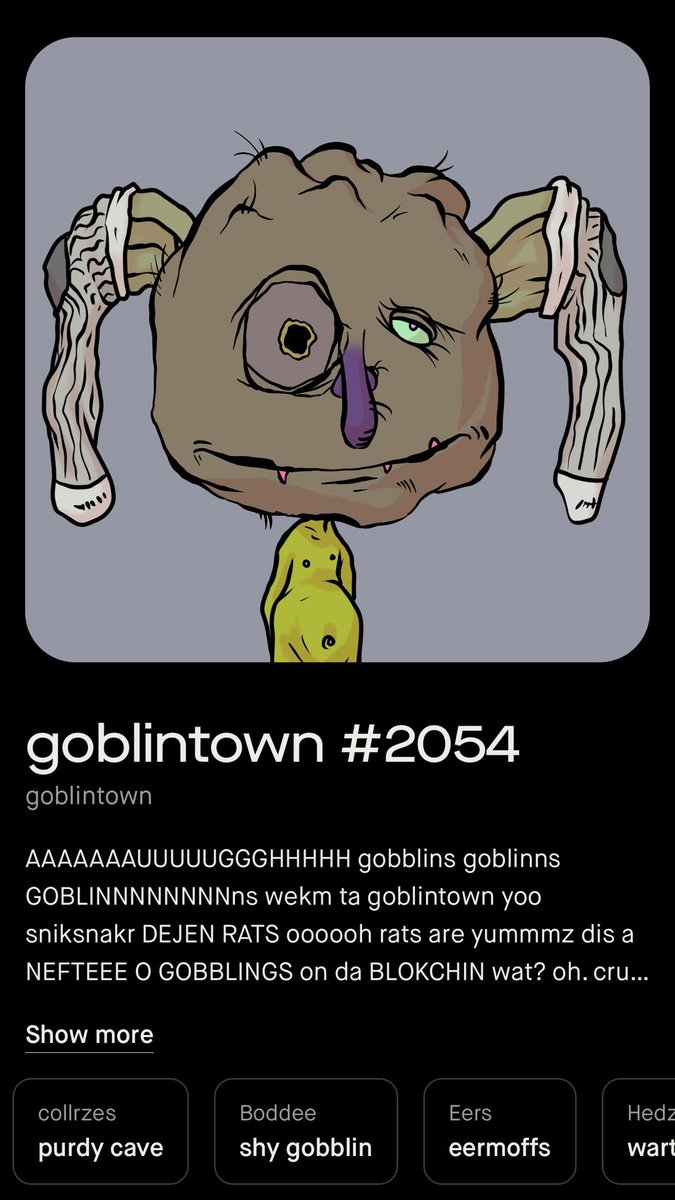 I’m now a <a href="/goblintown/">goblintown</a> NFT holder. Feels good, man 

$gob