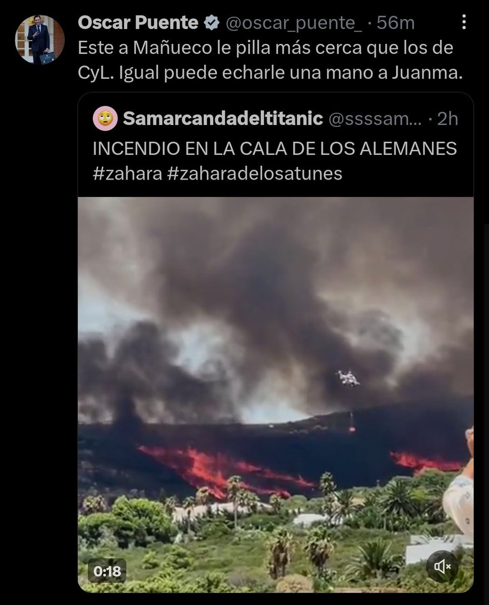 dchopenawer's tweet image. Haciendo bromas sobre los incendios en Las Médulas y Atlanterra (Tarifa). 

Estaba convencido de que Óscar Puente era mala persona y ya, pero empiezo a creer que es un sociópata.