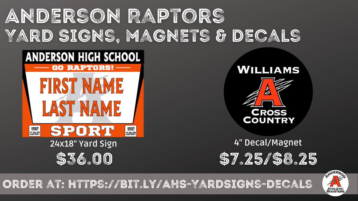 Get your Athletic Yard Signs, Magnets &amp; Decals TODAY. Orders are submitted in August, November and March.

August Deadline: August 17th

Order at: bit.ly/AHS-YardSigns-…