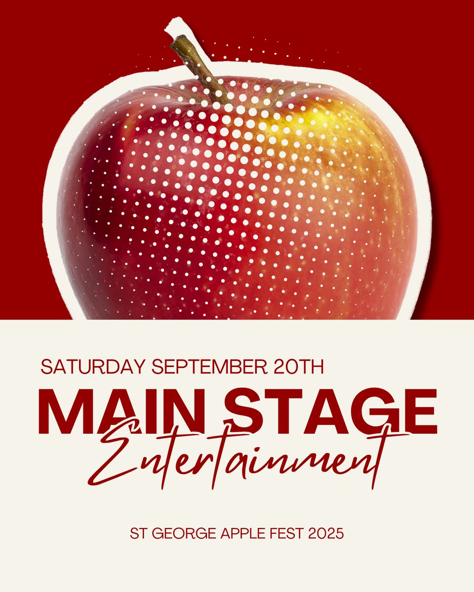 🍎🎶 St. George AppleFest 2025 – Main Stage Lineup 🎶🍎
 Mark your calendars and get ready for a weekend of amazing live music and great vibes in downtown St. George!
