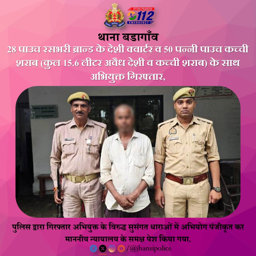 Jhansi Police (@jhansipolice) on Twitter photo #SSPJhansi <a href="/bbgtsmurthyips/">BBGTSMurthy</a> के निर्देशन में #JhansiPolice द्वारा अपराध एवं अपराधियों के विरुद्ध की जा रही सख्त कार्यवाही,
28 पाउच रसभरी ब्रान्ड के देशी क्वार्टर व 50 पन्नी पाउच कच्ची शराब (कुल 15.6 लीटर अवैध देशी व कच्ची शराब) के साथ अभियुक्त गिरफ्तार, #SSPJhansi <a href="/bbgtsmurthyips/">BBGTSMurthy</a> के निर्देशन में #JhansiPolice द्वारा अपराध एवं अपराधियों के विरुद्ध की जा रही सख्त कार्यवाही,
28 पाउच रसभरी ब्रान्ड के देशी क्वार्टर व 50 पन्नी पाउच कच्ची शराब (कुल 15.6 लीटर अवैध देशी व कच्ची शराब) के साथ अभियुक्त गिरफ्तार,