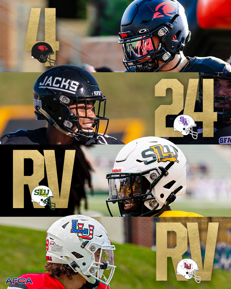 The AFCA Preseason Coaches Poll🤫🗣️

4. <a href="/UIWFootball/">UIW Football</a> 👌
24. <a href="/SFA_Football/">Lumberjack Football</a> 🪓
RV <a href="/LionUpFootball/">Southeastern Football</a> 🦁
RV <a href="/LamarFootball/">Lamar University Football</a> 🔴