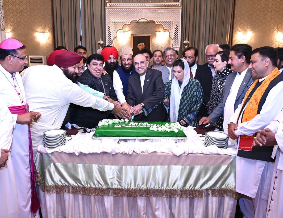 Vijay Kumar M (@vijaykumarm_) on Twitter photo President Asif Ali Zardari, along with ministers and heads of minority communities, cuts a cake at Aiwan-e-Sadr on 11 August 2025 to celebrate National Minorities Day. First Lady Aseefa Bhutto Zardari is also present.
<a href="/AAliZardari/">AsifAliZardari</a> <a href="/AseefaBZ/">Aseefa B Zardari</a>
<a href="/PoonjoM/">Poonjo Bheel</a> <a href="/RevoMal_Totani/">Revo Mal</a> President Asif Ali Zardari, along with ministers and heads of minority communities, cuts a cake at Aiwan-e-Sadr on 11 August 2025 to celebrate National Minorities Day. First Lady Aseefa Bhutto Zardari is also present.
<a href="/AAliZardari/">AsifAliZardari</a> <a href="/AseefaBZ/">Aseefa B Zardari</a>
<a href="/PoonjoM/">Poonjo Bheel</a> <a href="/RevoMal_Totani/">Revo Mal</a>