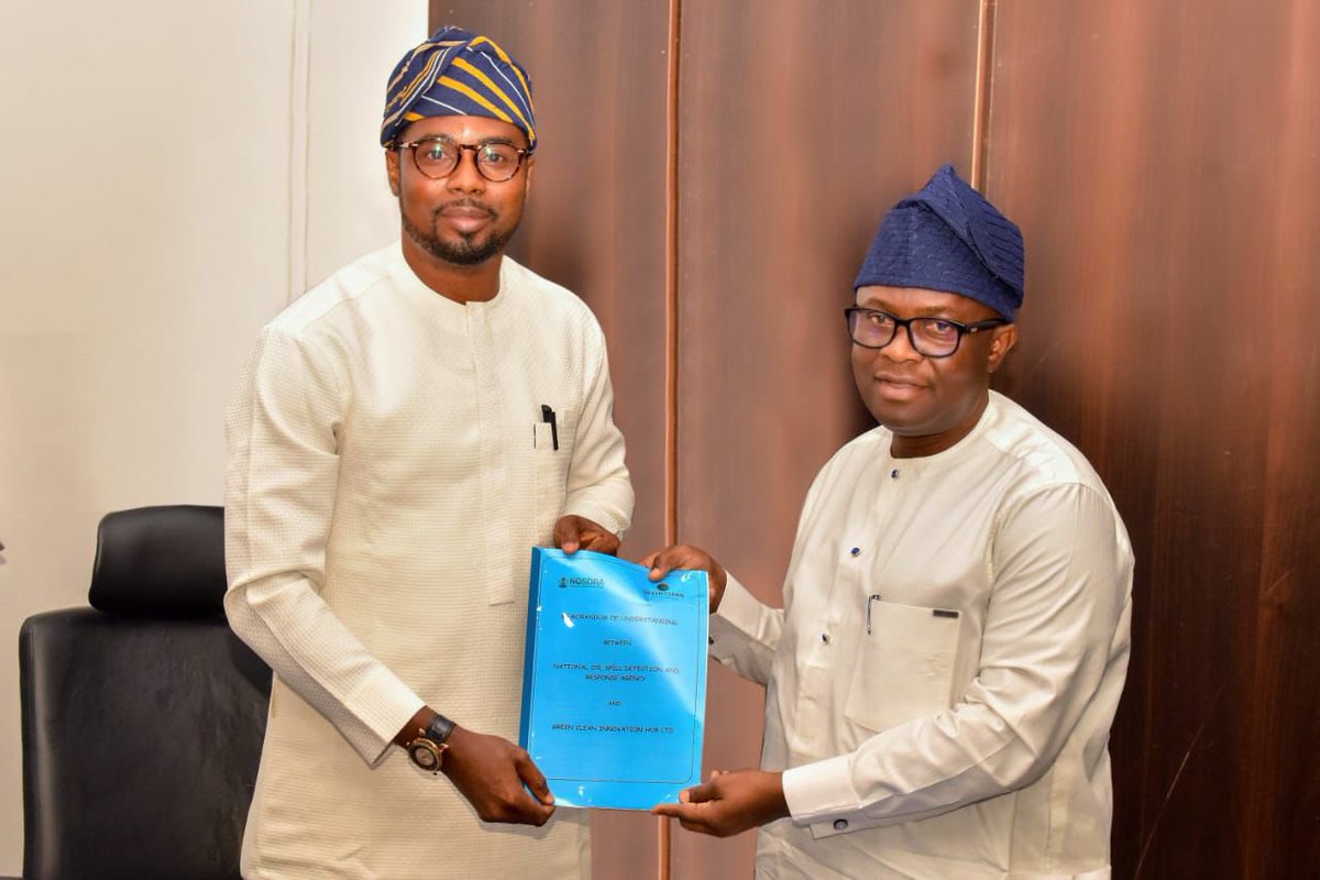 nosdraofficial's tweet photo. NOSDRA, Green Clean Innovation Hub Sign MoU to Host International Oil Spill Summit in Nigeria. https://t.co/j0Cfj1a8qF