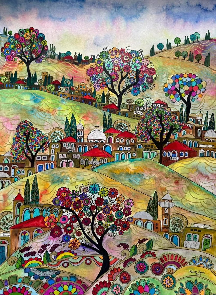 Palestinian artist: Rawan Anani
Instagram: rawan_anani_artgallery
“Ramallah”. (2025)