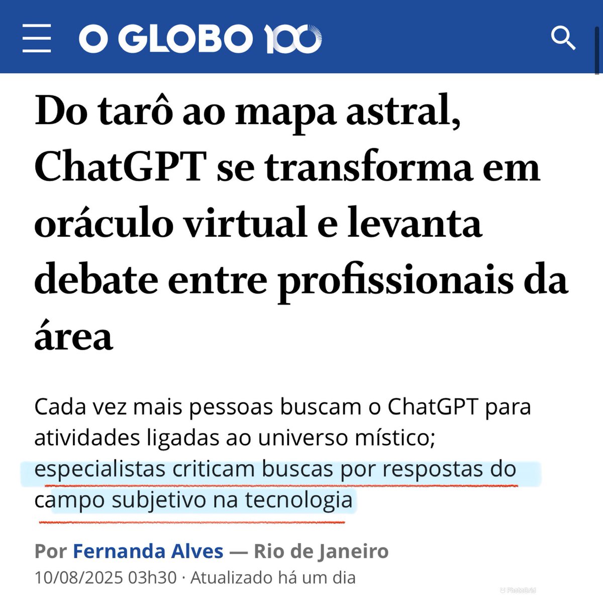 Aline Magalhaes (@alinefortuna2) on Twitter photo Encantada com essa matéria e esse trecho de uma reportagem com astrologistas/tarólogos (aka ‘especialistas’) reclamando que NÃO HÁ RESPALDO CIENTÍFICO no uso da AI nessas áreas 🤣. Thanks <a href="/tatuideCopa/">tatui de Copa</a> que coisa maravilhosa Encantada com essa matéria e esse trecho de uma reportagem com astrologistas/tarólogos (aka ‘especialistas’) reclamando que NÃO HÁ RESPALDO CIENTÍFICO no uso da AI nessas áreas 🤣. Thanks <a href="/tatuideCopa/">tatui de Copa</a> que coisa maravilhosa
