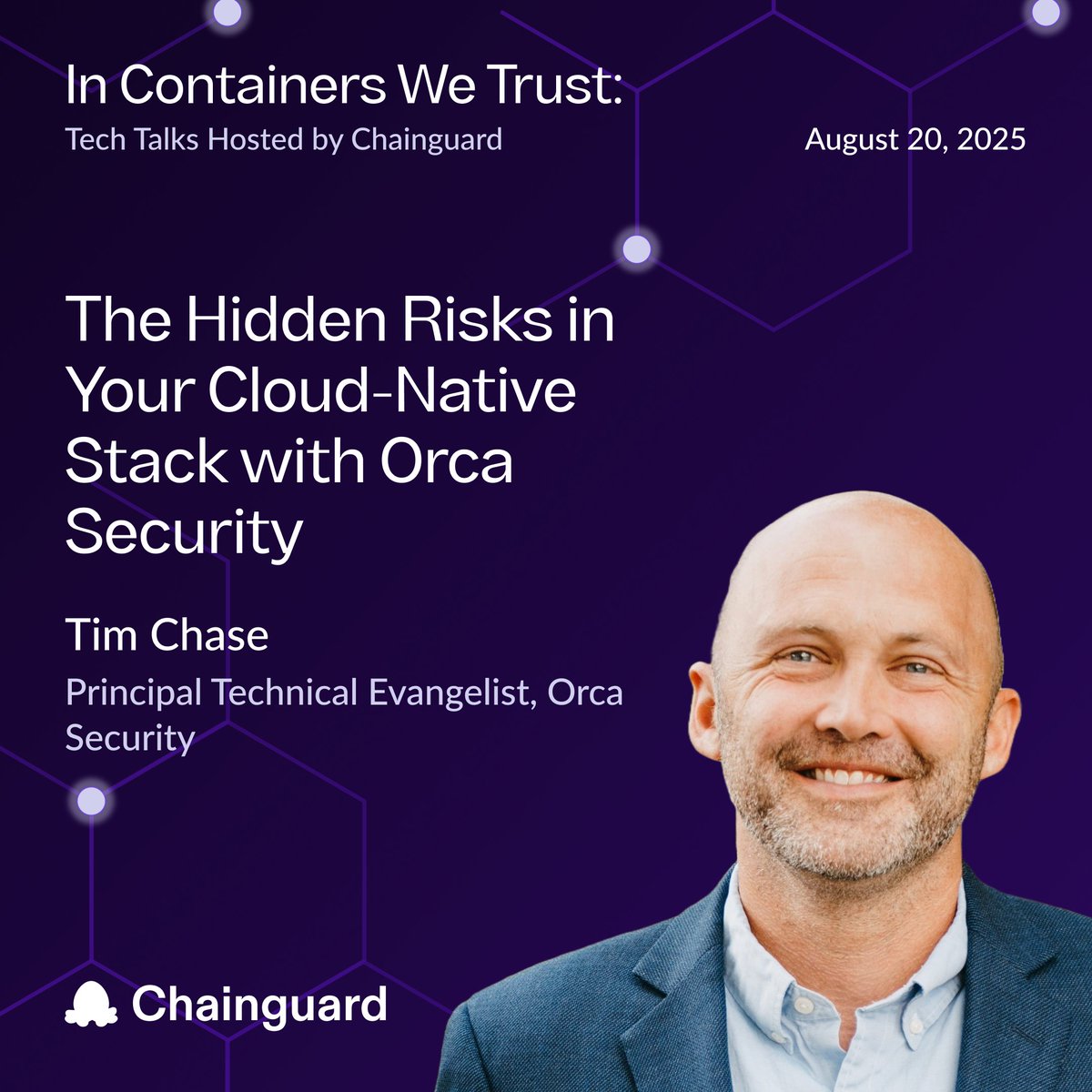 orcasec's tweet image. 🚨 Join Chainguard's "In Containers We Trust" virtual event on Aug 20th!
Hear our very own Tim Chase on "Hidden Risks in Your Cloud-Native Stack" + experts from AWS, Paylocity & VPBank on secure workflows & compliance automation.
Register here: events.chainguard.dev/a460f1f6-7ede-…