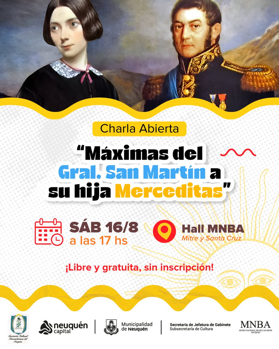 🗣️ También, compartiremos una charla abierta en el Museo Nacional de Bellas Artes sobre el aniversario de las Máximas del Gral. San Martín a su hija Merceditas. ⁣

📌 Lugar: hall del café MNBA (Mitre y Santa Cruz).⁣
La charla será el sábado 16 a las 17:00 hs.⁣ 
Te esperamos 🥳