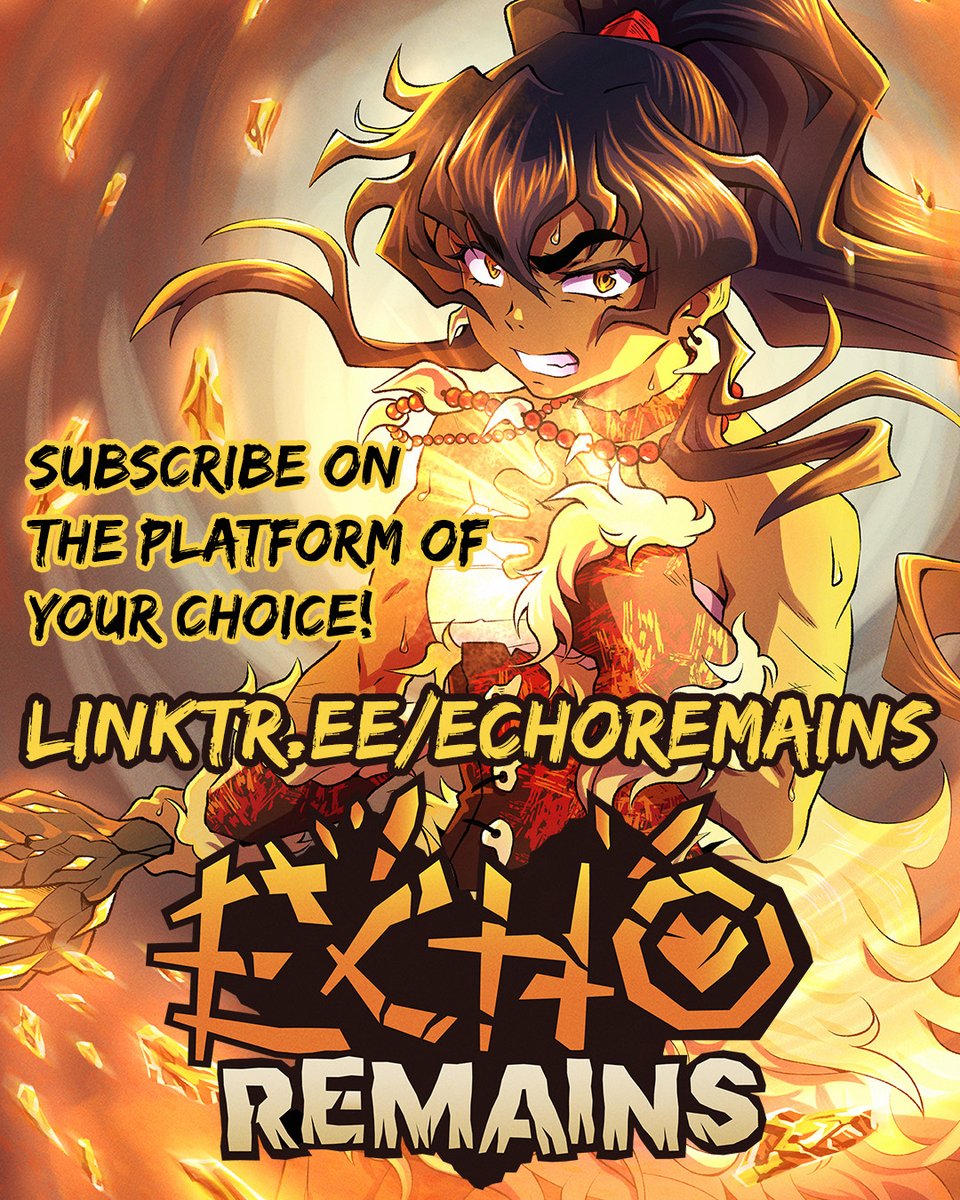 My fantasy/ drama webcomic Echo Remains updates every Friday on various webcomic platforms!
Give it a go if you're a sucker for characters being sad and struggling against zombie dinosaurs. :'3
linktr.ee/echoremains