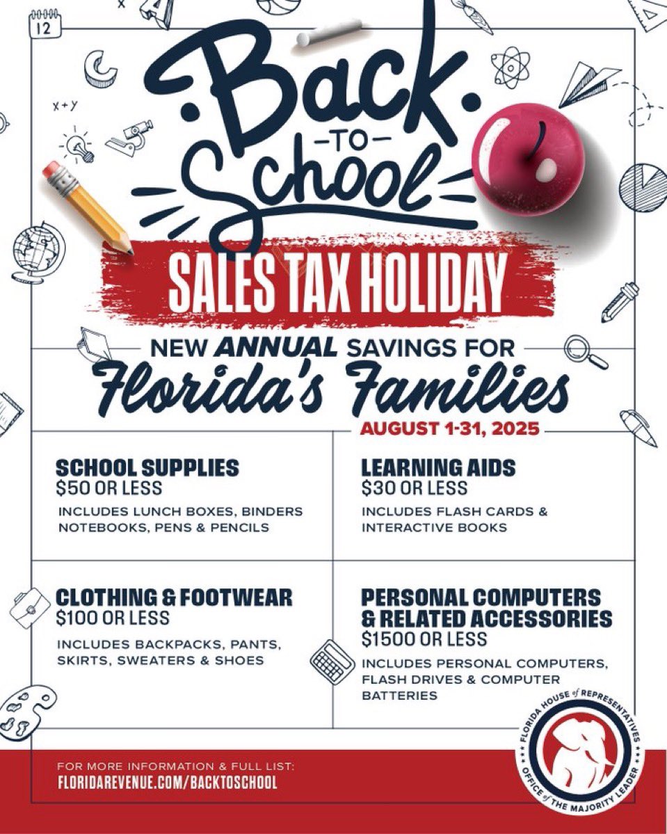 As students go back to the classroom, don’t forget that school supplies are tax-free until the end of August.