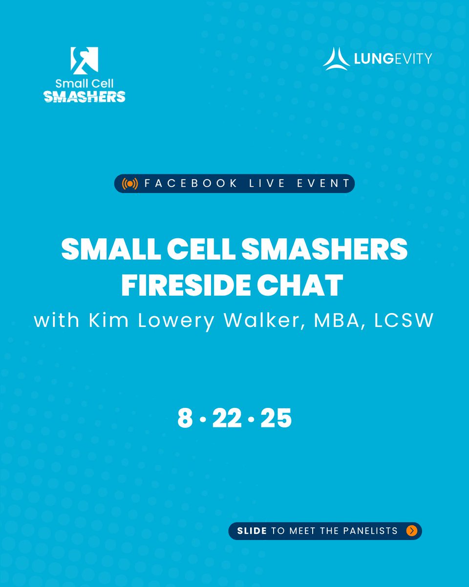 LUNGevity's tweet image. Join us for a Facebook Live on 8/22, to learn about integrative medicine with Dr. Kim Lowery Walker (@LifewithCancer) moderated by @drshieldsmd (@IU_Health) and @nursesteagall (@lungevity) highlighting the latest with #sclc. Tune in: facebook.com/lungevity

@SclcSMASHERS #lcsm