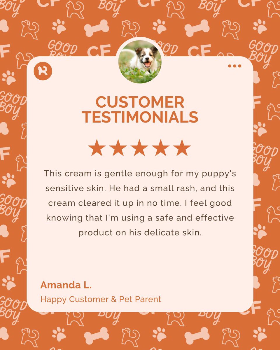 Clearfurco's tweet photo. Amanda L. trusts ClearFur Skin Cream on her puppy's sensitive skin!  Gentle and effective for rashes and irritation. #ClearFur #PuppyCare #SensitiveSkin #SafeAndEffective https://t.co/dcngiqAya5