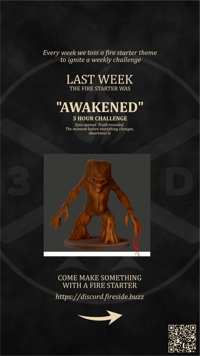 This week's Firestarter Challenge is "SPLIT" 

What story can you tell where something splits?
What would you create that can split apart?

Check the events in the discord to see when we are  gathering, and create in your medium! 3 hours for your piece!

Light the fire!