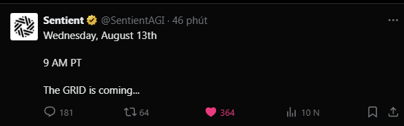 NoNewton79's tweet photo. Wednesday, August 13th
9 AM PT The GRID is coming... and I’m ready to go wild! 🔥 Who’s hyped with me? Get set for an explosion of fun like fireworks! 📷 😂😂😂 #GRID #SentientAGI #EpicEvent #Hype @SentientAGI https://t.co/H41cM2Fz1B